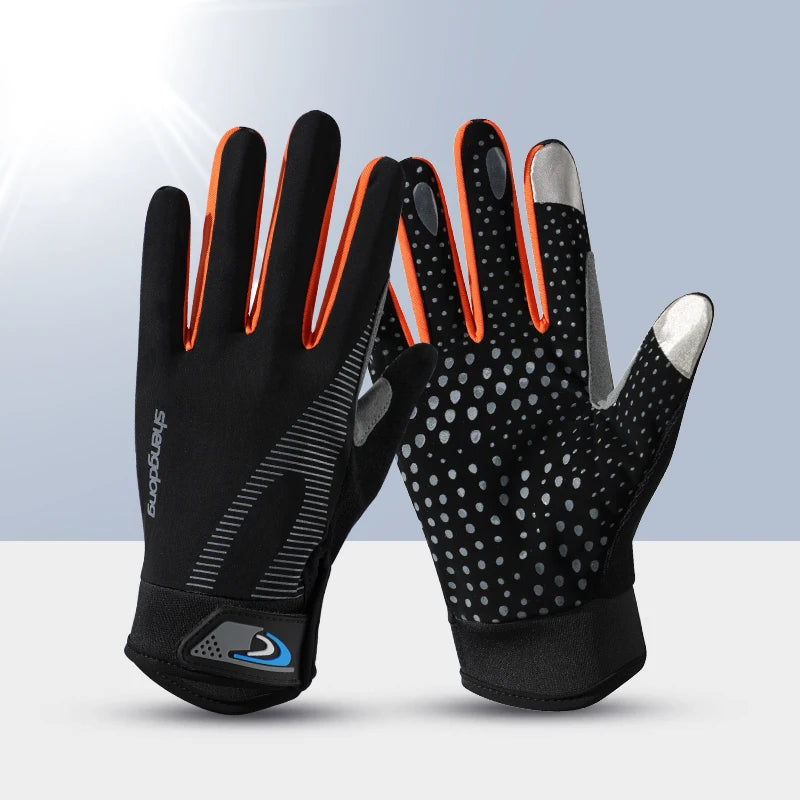 Custom logo Hiking Spring Summer Man Sports Touch Screen Full Finger Bike Riding Gloves