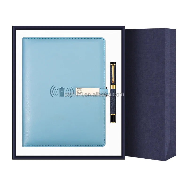 8000mAh A5 Wireless Charging Power Bank Notebook Metal Pen Customizable Logo-Promotional Gift Set for Groomsmen Bridesmaid