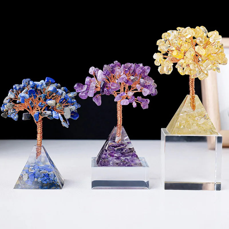 Factory Price Natural Resin Pyramid Base Gemstone Tree Amethyst Gravel Crystal Chips Tree