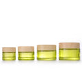 Empty 10g 15g 30g 50g Green Glass Jar Body Cream Container Cosmetic Lotion Bottle with Wood Grain Cap