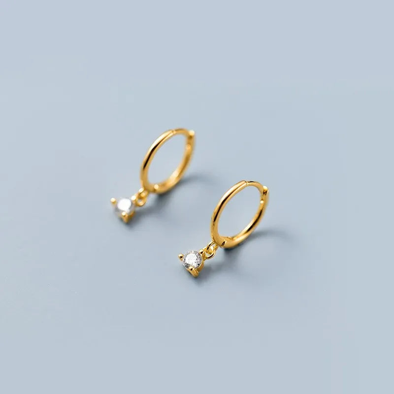 925 Sterling Silver Small Round Zircon Pendant Gold Plated Hoops Earrings Zirconia Fashion Jewelry for Women