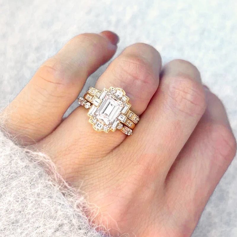 Hailer Joyas 10k 14k 18k Emerald Cut Sterling Sliver Modern Gold Female Wedding Moissanite Ring Vvs