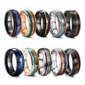 OAHLAN Luxury Vintage Style Tungsten Carbide Rings 8mm Wood Inlay Men's Fashion Jewelry for Weddings Parties Anniversaries