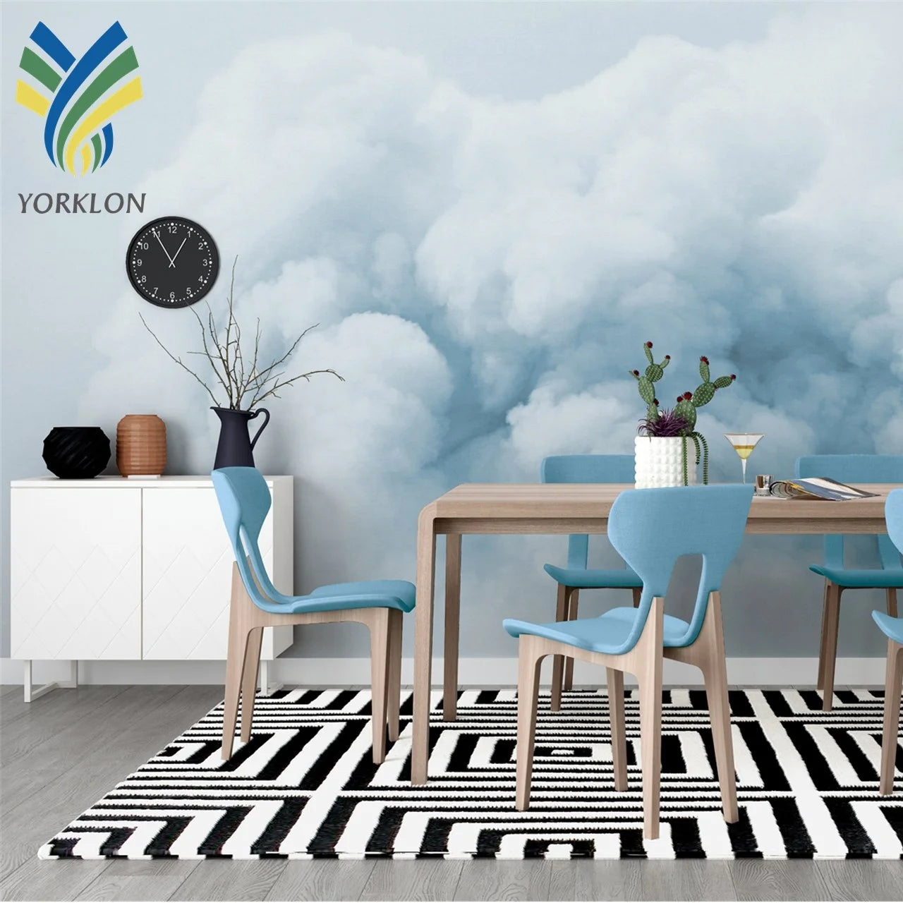 YKEX 015 Modern 3D Wallpaper Silver Sky Orange Mushroom Cloud Wallpaper Blue Designs for Home Decor Waterproof Kitchen Wallpaper