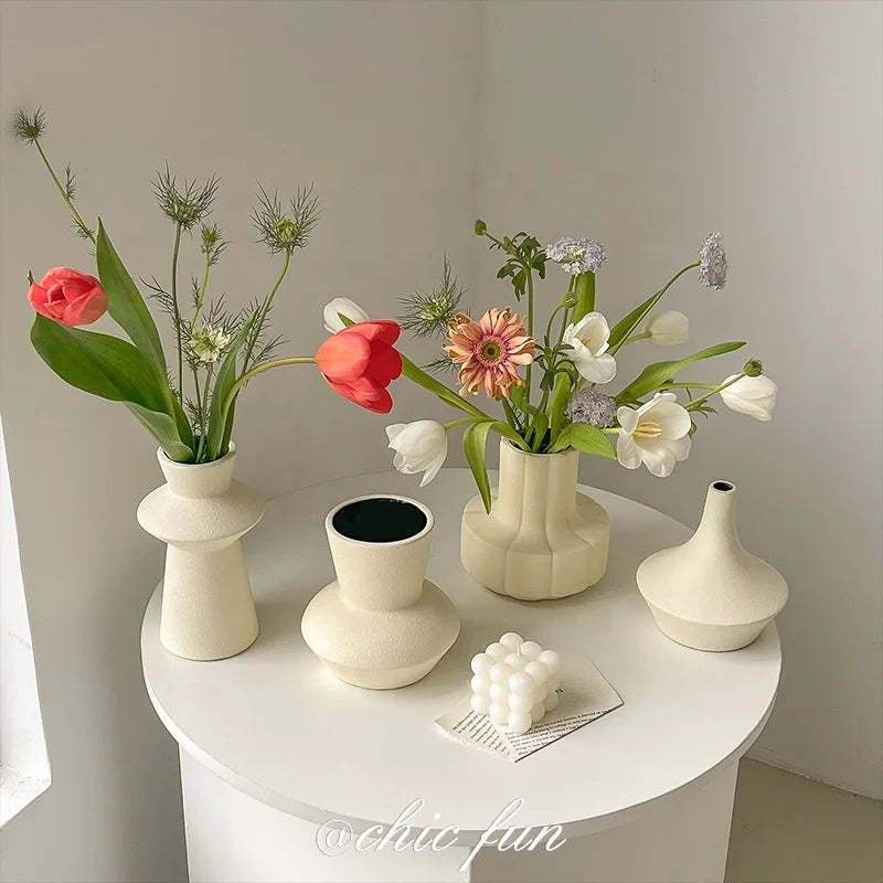InsStyle White Vintage Hydroponic Ceramic Vase Classic Style Home Garden Flower Arrangement Dried Flower Decoration