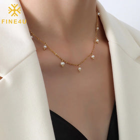 Simple Dainty Fashion Jewelry 18K Gold Plated Stainless Steel Dangle Fresh Water Pearl Necklace for Women