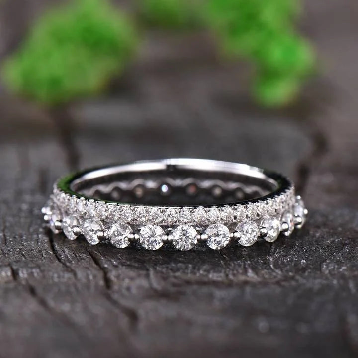 Classic Personality Full Fine Zircon Ring Set 925 Sterling Silver Stacking Engagement Eternity Wedding Band Ring Fine Jewelry