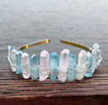 HZ 100% Genuine Two Color Electroplating Natural White Blue Crystal Comb_ Crystal Crown Hairband Healing Crystals