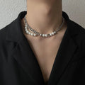 INS Style Stainless Steel Cuban Chain Oyster Pearl Jewelry Men Dainty Half Cuban Chain Half Pearl Necklace