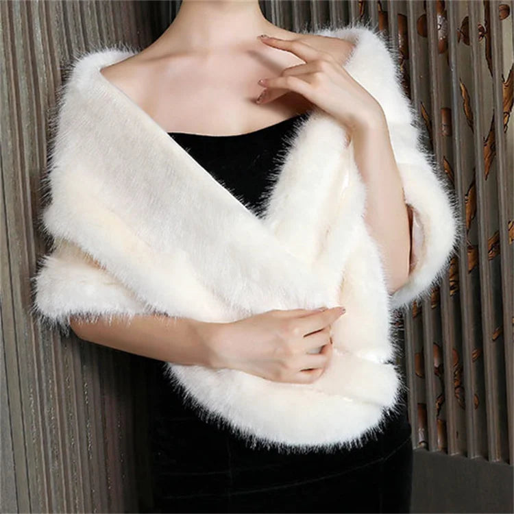 Jtfur Wholesale Women Faux Fur Shawls Stripe Warm Autumn Winter Evening Party Sweater Cape for Bridal Wedding