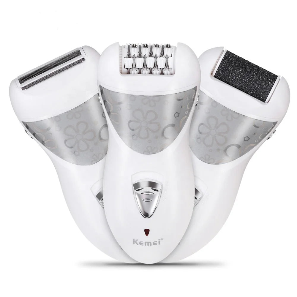 Kemei KM-505 3-in-1 Electric Ladies Shaver Hair Remover & Foot Grinder European Compliant Multi-Function Product