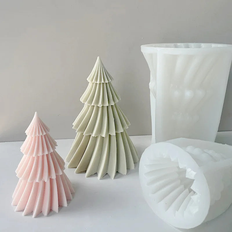 Merry Christmas Resin Molds 3D Small Large Christmas Tree Silicone Candle Molds