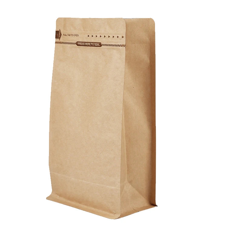 Ziplock Kraft Paper Bag Flat Bottom Dried Food Packaging Square Bottom Snack Food Packaging Bag Gravure Printing Zipper Top