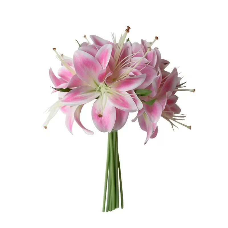 20heads Artificial Tiger Lily Flower Flowers Silk Plant Bouquet for Home Office Party Gifts Wedding Office Table Decoration