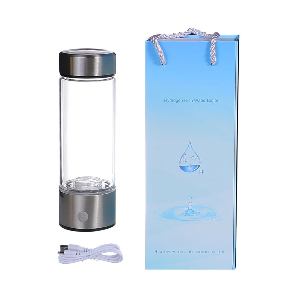 Portable 420ml Rechargeable Hydrogen-Rich Glass Hydrogen  Type-c USB Charging Ionizer Generator Water Bottle for Novelty Gifts