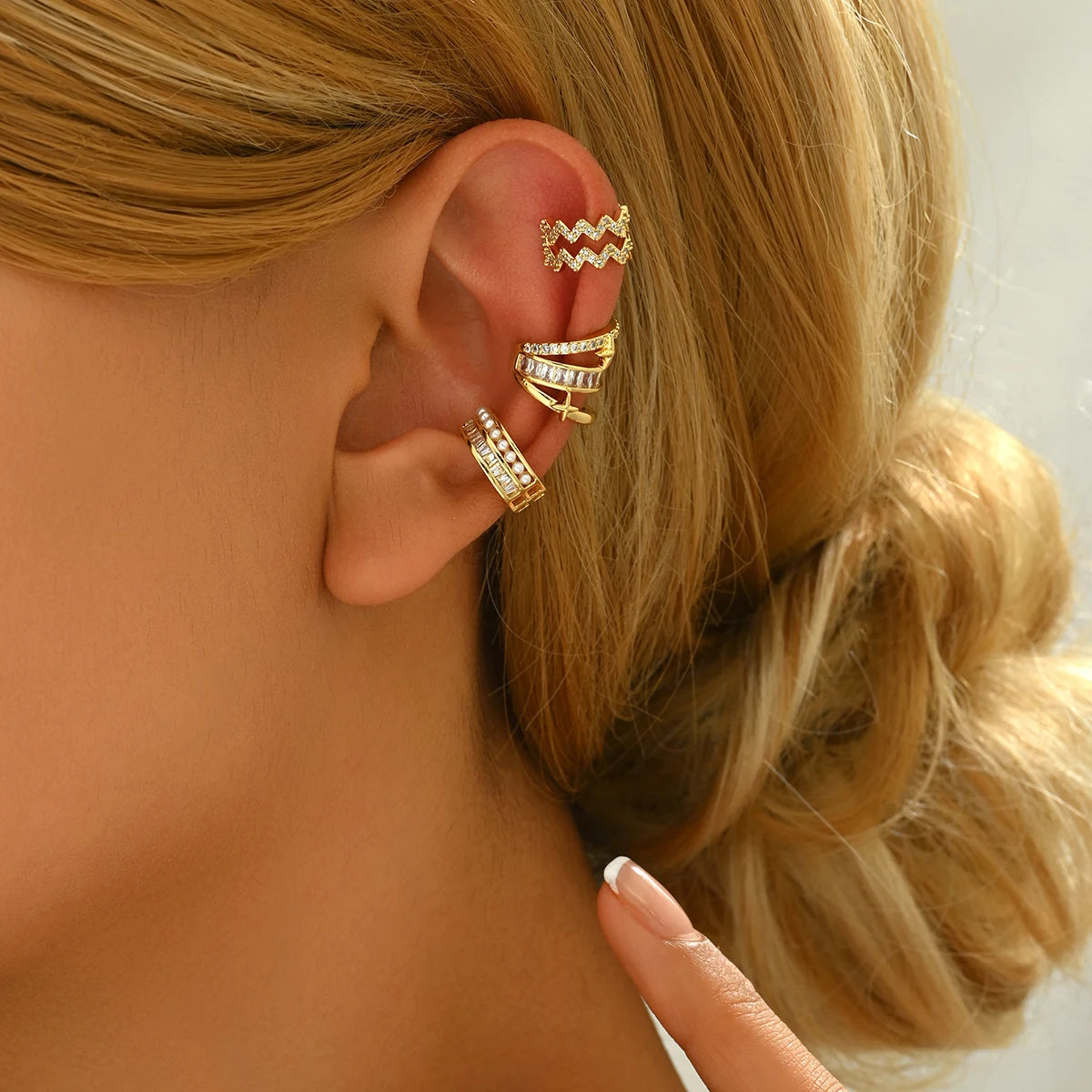 Trendy High-End Minimalist Copper Clip-on Earrings Set New Fashion INS-style Geometric Multi-style Women's Gift