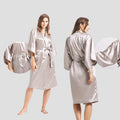 Custom Size Silver Grey Silk Robe V-neck Long Pajamas Fashion Female 100% Mulberry Silk Nightgown Silk Sleep Wear