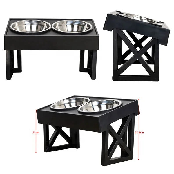 Wholesale Luxury 15 Tilted Adjustable Elevated Dog Bowls Adjustable Raised Dog Bowl with 2 Stainless Steel Dog Food Bowls
