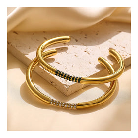 New Arrival Luxury Lady Zircon C Shape Open Bracelet 18k Gold Plated Stainless Steel Non Tarnish Cuff Bangle