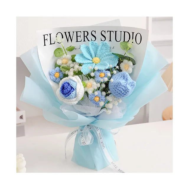 AM-AFN06 Ammy Handmade Knitted Rose Tulips Home Decoration Sunflower Bouquet Crochet Flower Novelty Birthday Valentine's Gift