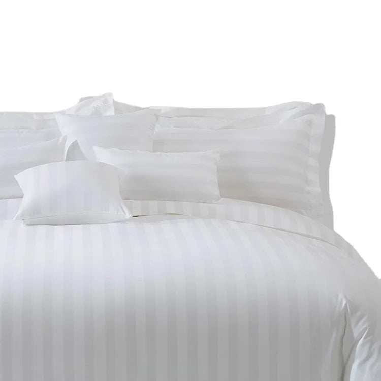 LINENPRO Custom Winter White Luxury Satin Stripe Duvet Cover comfort Bed Sheet 100% Cotton Hotel Quilts Bedding Bedspreads Set