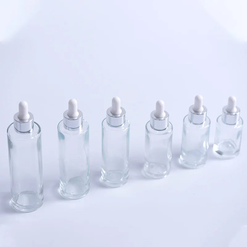 20ml 30ml 50ml 60ml 80ml 100ml Flat Shoulder Essential Oil Serum Frosted clear Glass Dropper Bottle with Pipette