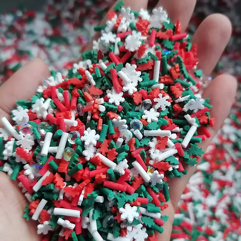 1000g DIY Craft Slime Sprinkles Christmas Red Green Tree Snowflake Rhinestones Mix Polymer Clay Sprinkles Slices
