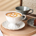 Ceramic Coffee Cup and Saucer Set Retro European Kiln Embossed Afternoon Tea Cup Set