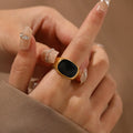 Fashion Simple Square Natural Stone Black and White Colors Rings Stainless Steel Square Signet Rings for Men