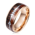 Ready to Ship IP Rose Gold Plated Arrow Design Koa Wood Tungsten Carbide Ring 8mm Tungsten Steel Ring Men Rings