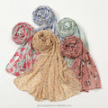 2022 Latest Floral Printed Foulard Hijab Pearl Bubble Chiffon Scarf Shawl Wrap Stylish Women Flower Print for Muslim Department