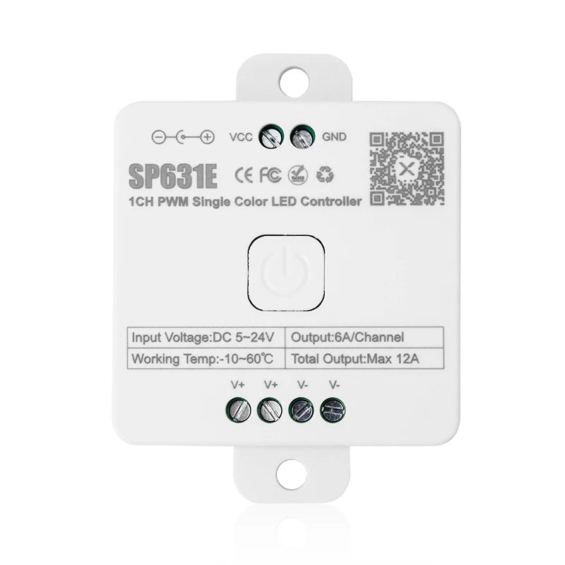 SP631E SXZM Smart for Bluetooth APP PWM LED Controller for Single Color Strip Light DC 5V-24V 12A Max Output CE ROHS Certified