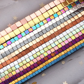 2/3/4mm Natural Stone Plating Colorful Cube Shape Square Hematite Loose Spacer Beads for Jewelry Making DIY Bracelet