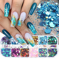 12 Grids Mermaid Nail Art Glitter Mix Size Chunky-Hexagon Irregular Laser Sequins Shiny Chameleon Manicure Flakes Decoration