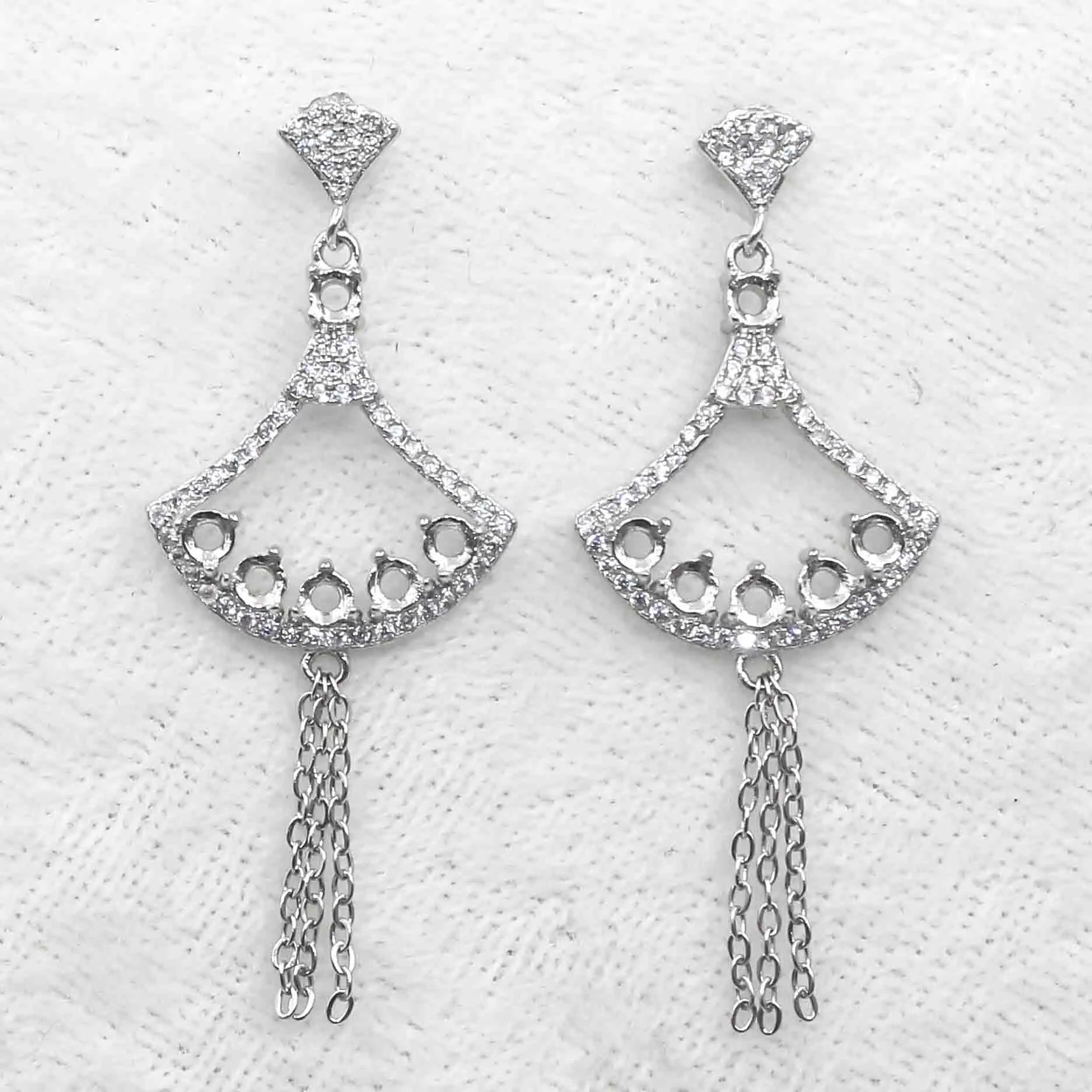 Sterling Silver 3*3mm Semi Mount Stud Eardrops Empty Frame Support Blank Setting S925 Base Without Center Stone DIY for Inlay