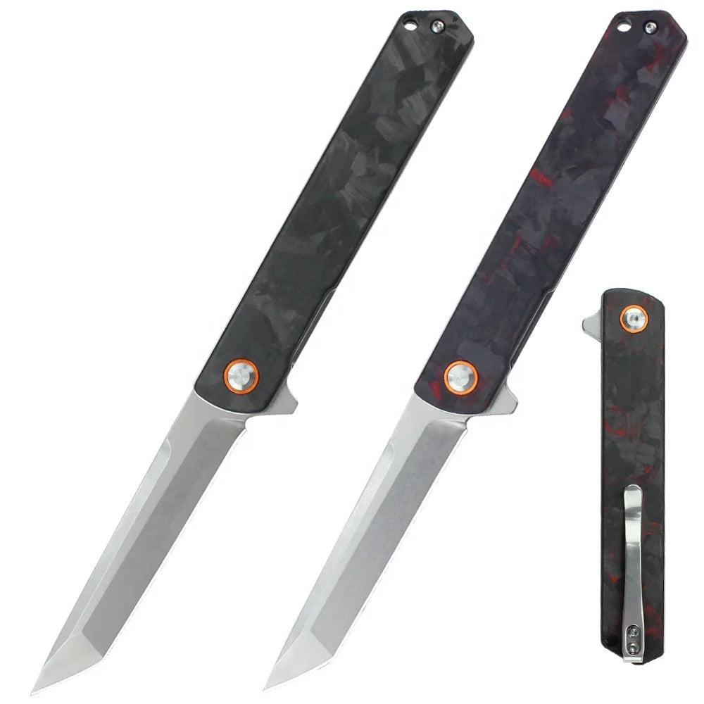 Tunafire 60HRC D2 High Steel Carbon Fiber Handle EDC Pocket Outdoor Hunting Survival Knives Folding Hunting Camping Knife