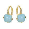 RINNTIN GME09 Handmade Natural Stone Cushion Cut Aquamarine 925 Sterling Silver Earrings Gemstone Jewellery Earring for Women