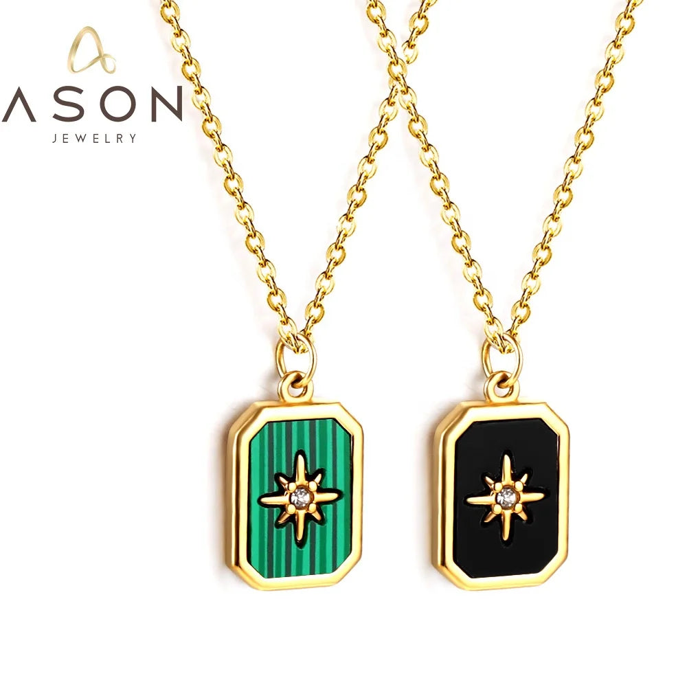 Ason Trendy Dainty Fashion Jewelry Zircon Sun Star Pendant Necklace Vintage 18K Gold Plated Stainless Steel Necklaces for Women