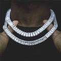 Hip Hop 10MM Iced Out Baguette Tennis Chain Bling 5A CZ Square Cubic Zircon Necklace Choker Copper Jewelry