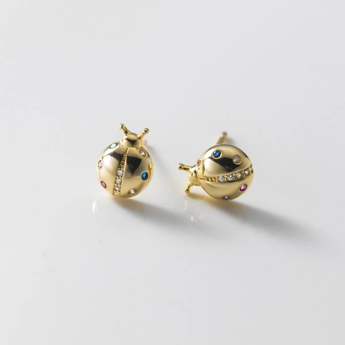 Fashion Women 925 Sterling Silver Jewelry Multicoloured CZ Ladybug Shape Gold Plated Cute Small Stud Earrings for Girls