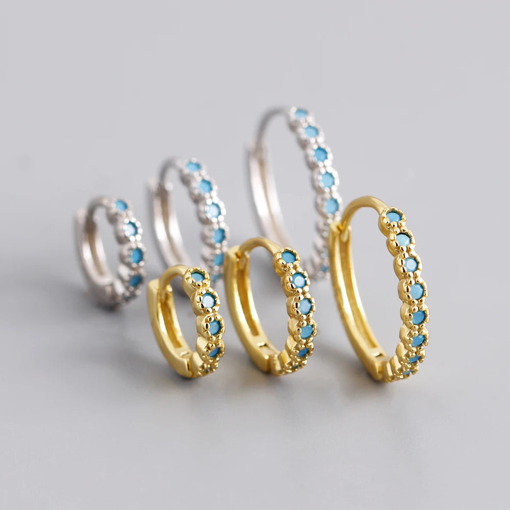 Dropshipping 925 Sterling Silver Turquoise Blue Diamond Zircon Stud Earring Jewelry for Women