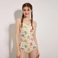 Asian Size Custom Handmade Women's Bandeau One-Piece Neck Swimsuit Cross Back Straps High Waist Animal Print Spandex/Polyester