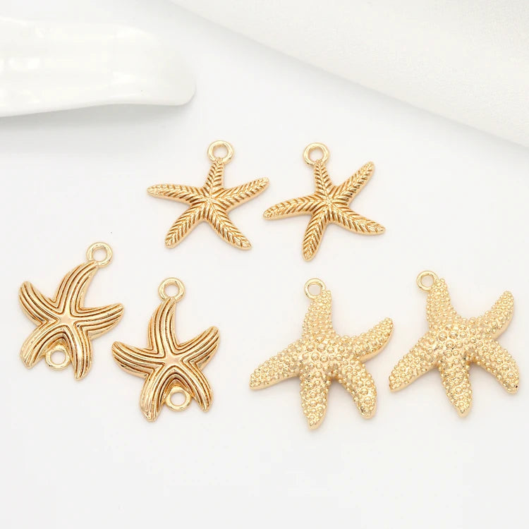 New Design Beach Style 14k Gold Plated Starfish Charm for Jewelry Making