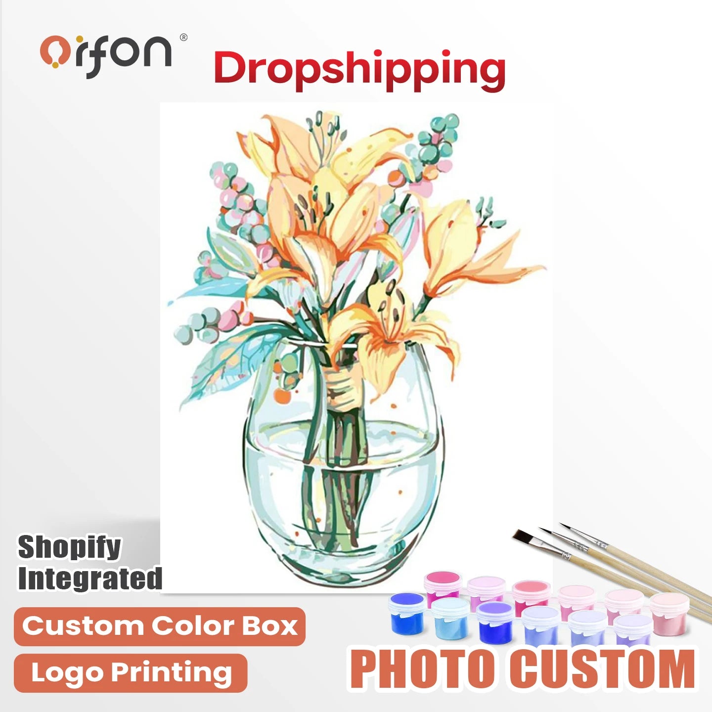 Orfon Dropshipping Watercolor Lily Vase Paint by Numbers Kit - Soft Watercolor Lily & Vase Art for Home Decor DIY Craft