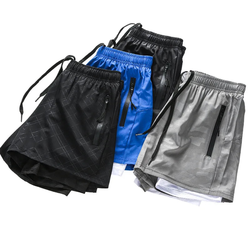 Summer Sports Shorts Men Quick Dry Outdoor Running Two Layer Drawstring Men's Sports Shorts