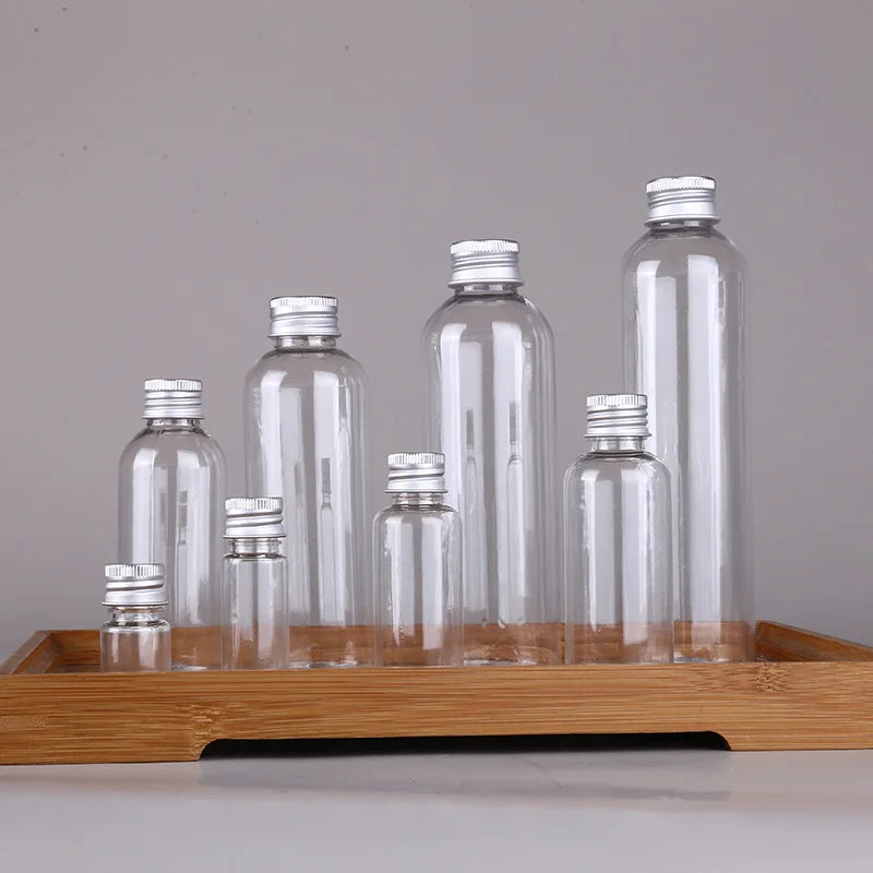 Wholesale Small Mouth PET Plastic Bottles with Aluminum Screw Lids Transparent for Shampoo and Lotion