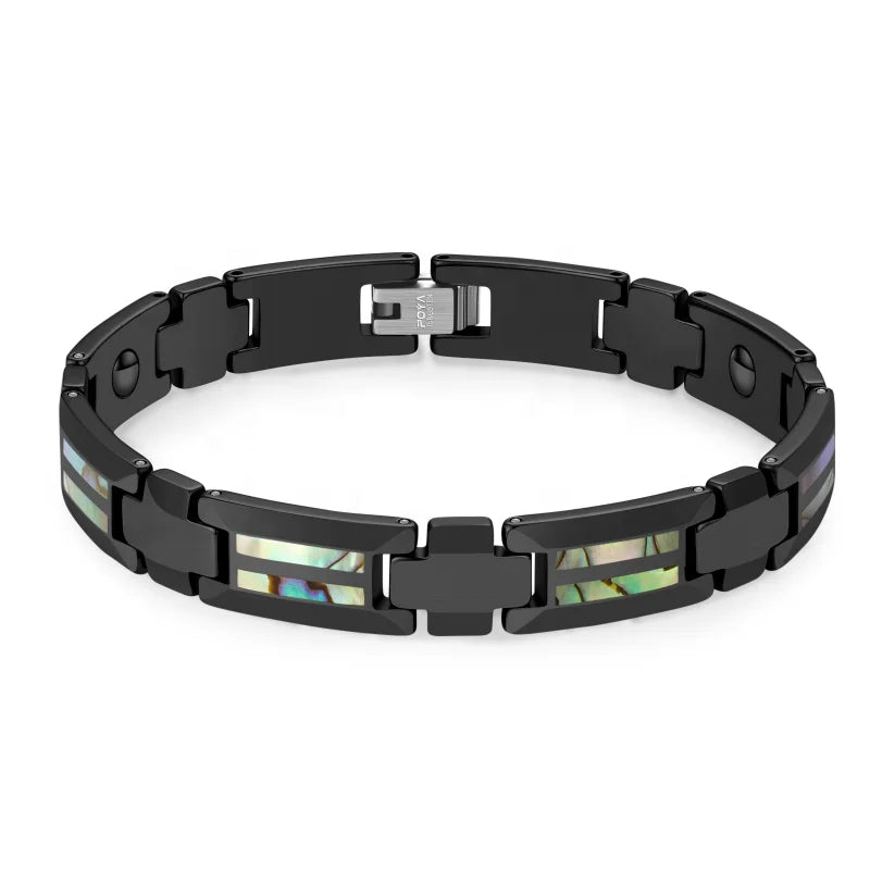 POYA Ready to Ship 10mm Abalone Shell Inlay Ceramic Bracelet Black Mens Tungsten Bracelet