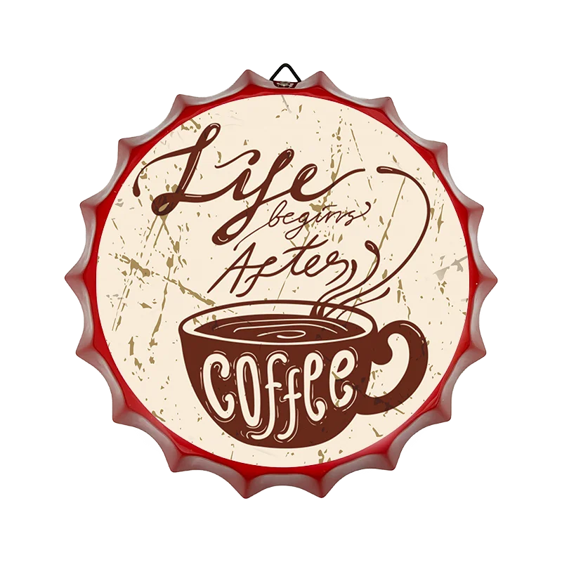 Retro Wall Decorative Bottle Caps Metal Tin Signs Cafe Bar Decoration Plate 13.8" Inches Wall Art Plaque Vintage Home Decor