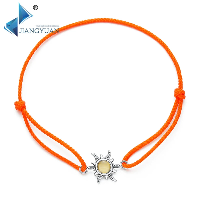 925 Sterling Silver Orange Sun Transparent Glass Bracelet - Adjustable Boho Chic Jewelry Gift for Women Hypoallergenic Design
