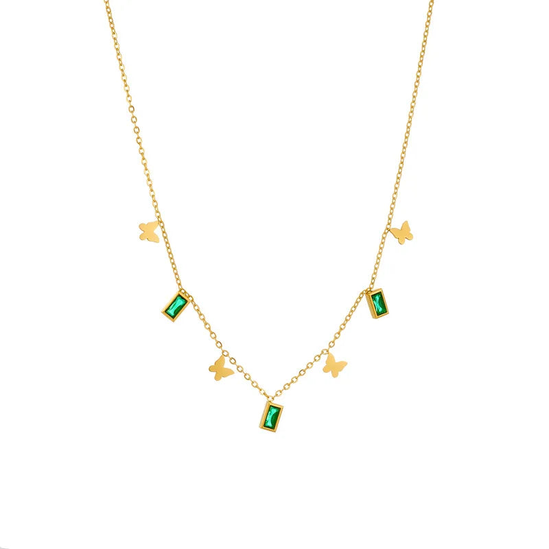 New Arrival Non Tarnish 18k Gold Plated Stainless Steel Zircon Women Butterfly Necklace Jewelry